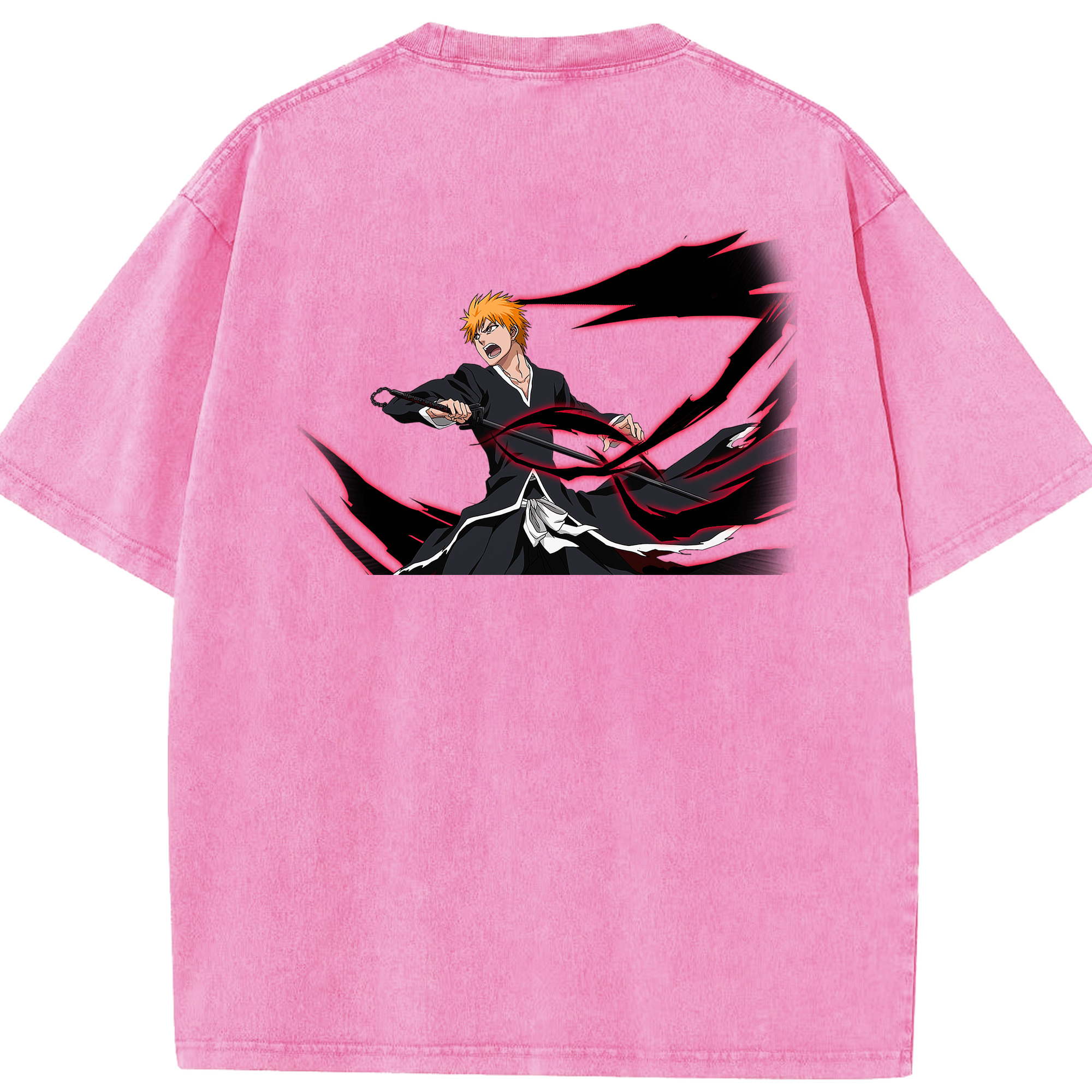（画像用） ブリーチ 黒崎一護（くろさき いちご）BLEACH Kurosaki Ichigo 綿100% ヴィンテージ風 半袖Tシャツ（背面プリント）